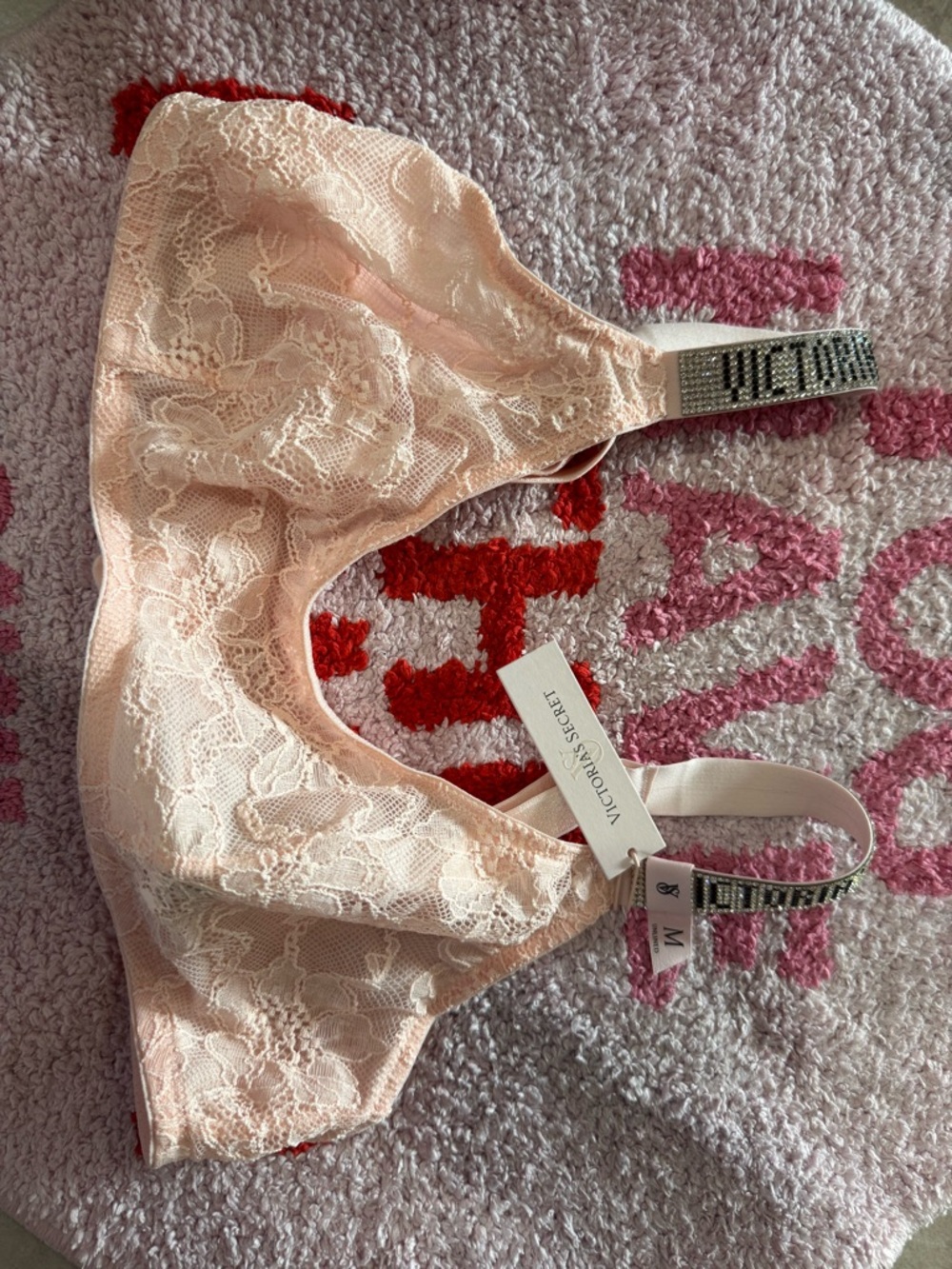 Medium Victoria's Secret Pale Pink Lace Bralette with Logo Elastic Straps